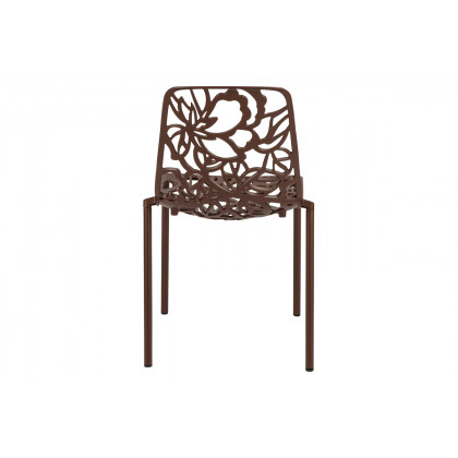 LeisureMod Devon Modern 7-Piece Aluminum Outdoor Dining Set with Dining Table and 6 Stackable Flower Design Chairs - Brown
