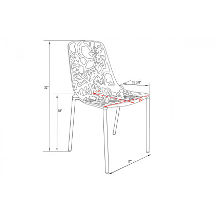 LeisureMod Devon Modern 7-Piece Aluminum Outdoor Dining Set with Dining Table and 6 Stackable Flower Design Chairs - Red