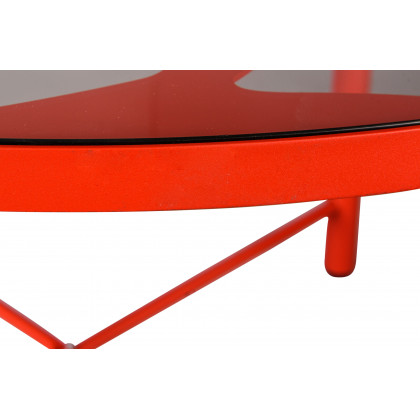 LeisureMod Devon Modern 7-Piece Aluminum Outdoor Dining Set with Dining Table and 6 Stackable Flower Design Chairs - Red
