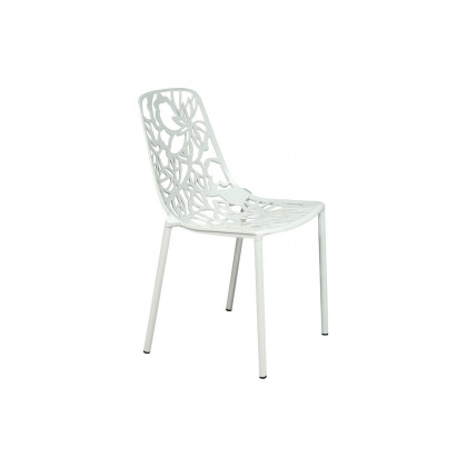 LeisureMod Devon Modern 7-Piece Aluminum Outdoor Dining Set with Dining Table and 6 Stackable Flower Design Chairs - White