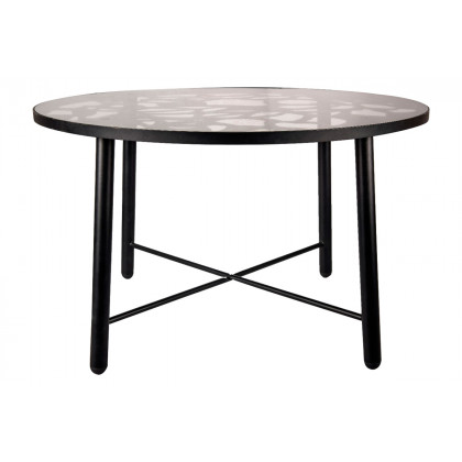 LeisureMod Devon Modern 7-Piece Aluminum Outdoor Dining Set with Dining Table and 6 Stackable Flower Design Armchairs - Black