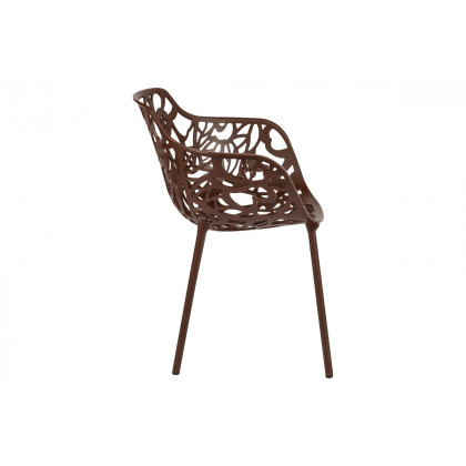 LeisureMod Devon Modern 7-Piece Aluminum Outdoor Dining Set with Dining Table and 6 Stackable Flower Design Armchairs - Brown