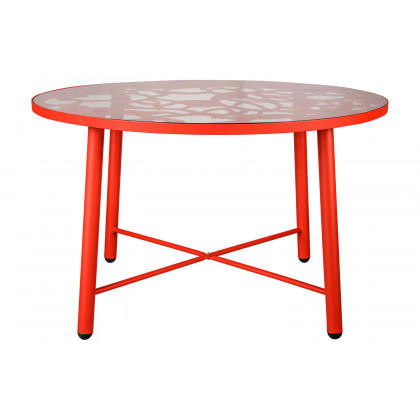 LeisureMod Devon Tree Design Glass Top Aluminum Base Indoor Outdoor 4725" Dining Table - Red