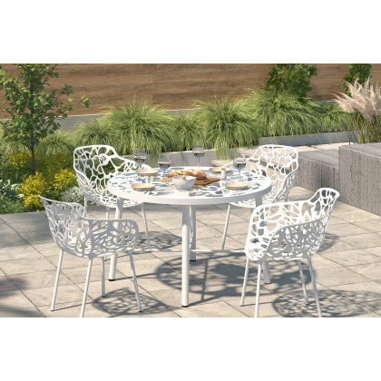 LeisureMod Devon Tree Design Glass Top Aluminum Base Indoor Outdoor 4725" Dining Table - White