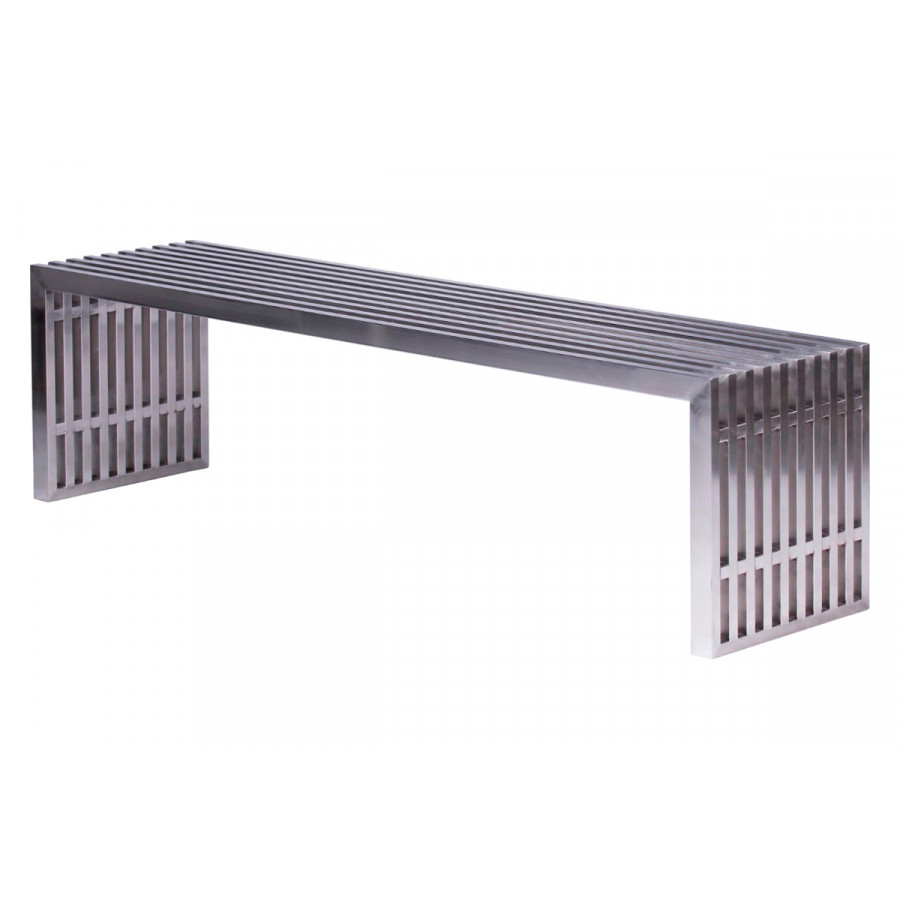 LeisureMod Eldert Gridiron Modern Stainless Steel Bench - Brushed 59