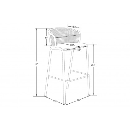 LeisureMod Ervilla Mid-Century Modern Wicker Bar Stool with Fabric Seat and Black Powder Coated Steel Frame - Beige