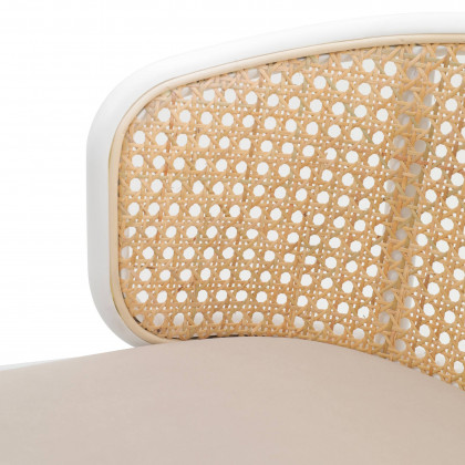 LeisureMod Ervilla Mid-Century Modern Wicker Bar Stool with Fabric Seat and White Powder Coated Steel Frame - Beige