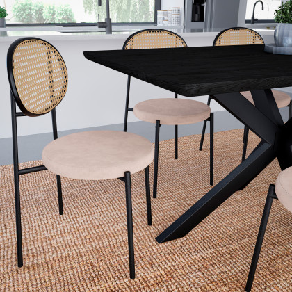 LeisureMod - Euston Modern Wicker Dining Chair With Velvet Round Seat