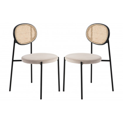LeisureMod - Euston Modern Wicker Dining Chair With Velvet Round Seat (Set Of 2)