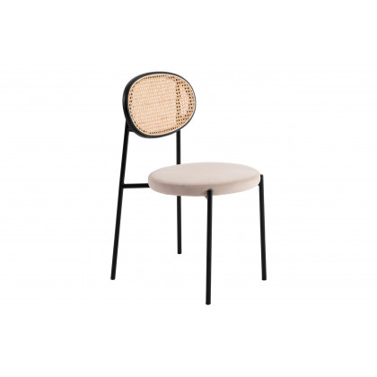 LeisureMod Euston Modern Wicker Dining Chair With Velvet Round Seat (Set Of 2) - Beige
