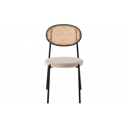 LeisureMod Euston Modern Wicker Dining Chair With Velvet Round Seat (Set Of 2) - Beige