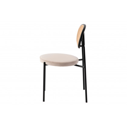 LeisureMod Euston Modern Wicker Dining Chair With Velvet Round Seat (Set Of 2) - Beige