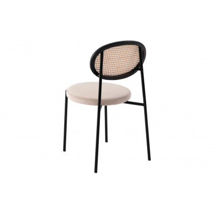 LeisureMod Euston Modern Wicker Dining Chair With Velvet Round Seat (Set Of 2) - Beige