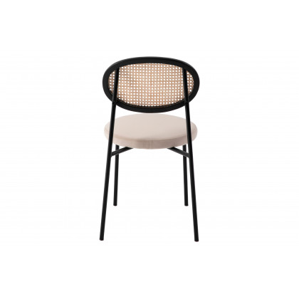 LeisureMod Euston Modern Wicker Dining Chair With Velvet Round Seat (Set Of 2) - Beige