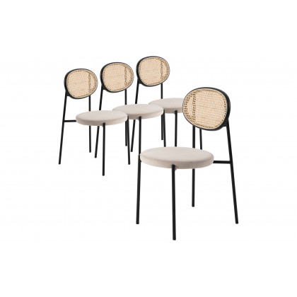 LeisureMod - Euston Modern Wicker Dining Chair With Velvet Round Seat (Set Of 4)