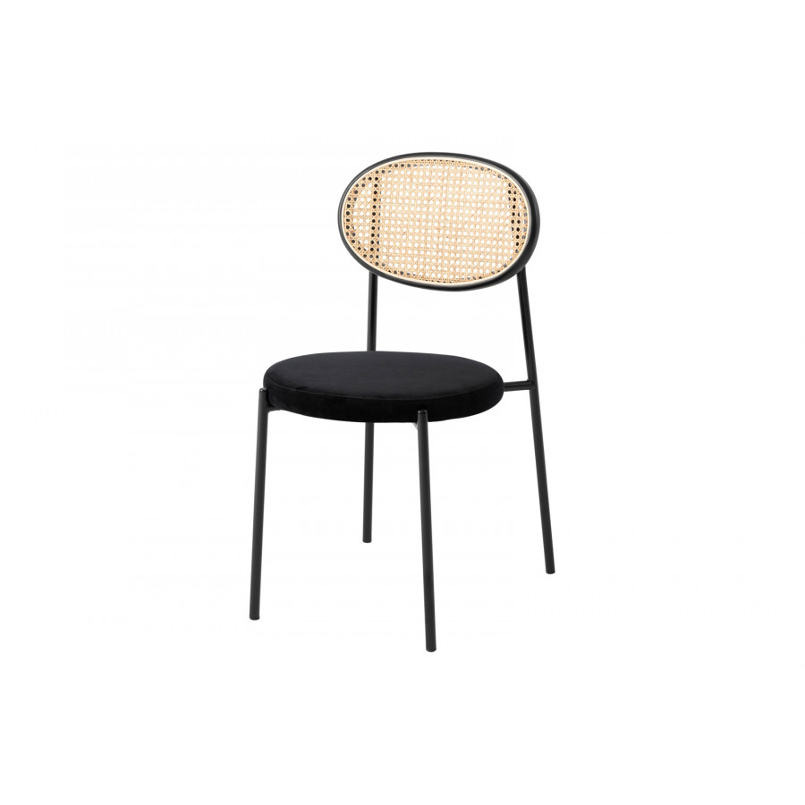 LeisureMod Euston Modern Wicker Dining Chair With Velvet Round Seat - Black