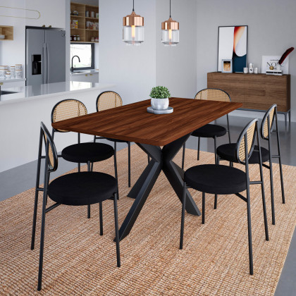 LeisureMod Euston Modern Wicker Dining Chair With Velvet Round Seat - Black