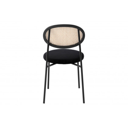 LeisureMod Euston Modern Wicker Dining Chair With Velvet Round Seat - Black