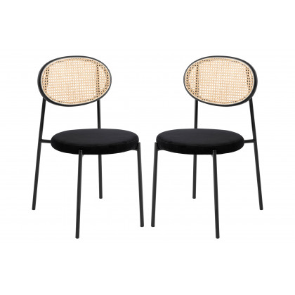 LeisureMod - Euston Modern Wicker Dining Chair With Velvet Round Seat (Set Of 2)
