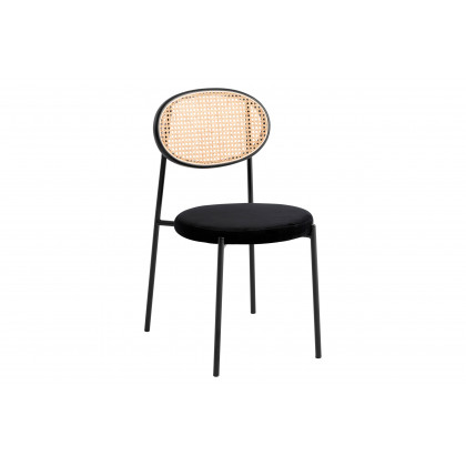 LeisureMod Euston Modern Wicker Dining Chair With Velvet Round Seat (Set Of 2) - Black