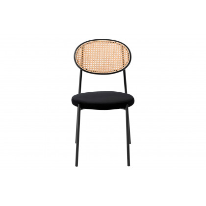 LeisureMod Euston Modern Wicker Dining Chair With Velvet Round Seat (Set Of 2) - Black
