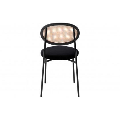 LeisureMod Euston Modern Wicker Dining Chair With Velvet Round Seat (Set Of 2) - Black