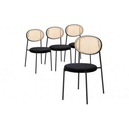 LeisureMod - Euston Modern Wicker Dining Chair With Velvet Round Seat (Set Of 4)