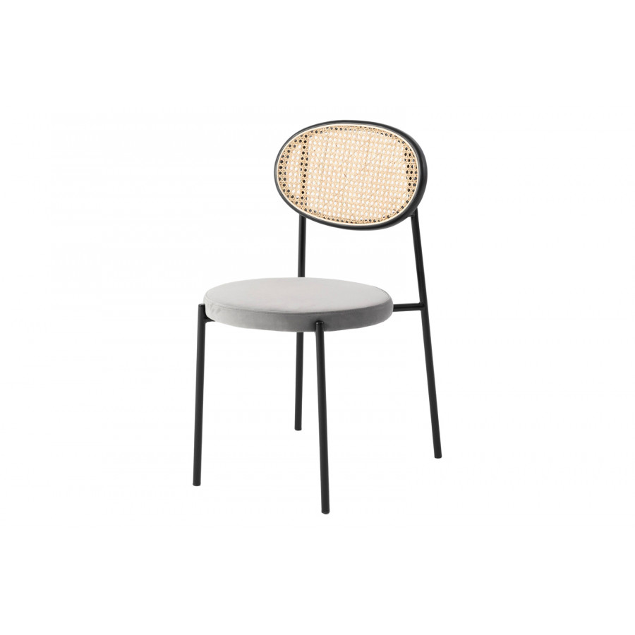 LeisureMod Euston Modern Wicker Dining Chair With Velvet Round Seat - Gray