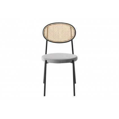 LeisureMod Euston Modern Wicker Dining Chair With Velvet Round Seat - Gray