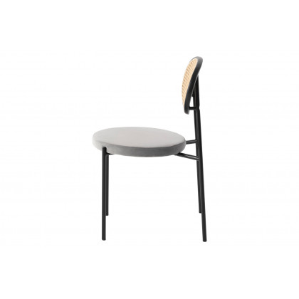 LeisureMod Euston Modern Wicker Dining Chair With Velvet Round Seat - Gray