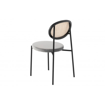 LeisureMod Euston Modern Wicker Dining Chair With Velvet Round Seat - Gray