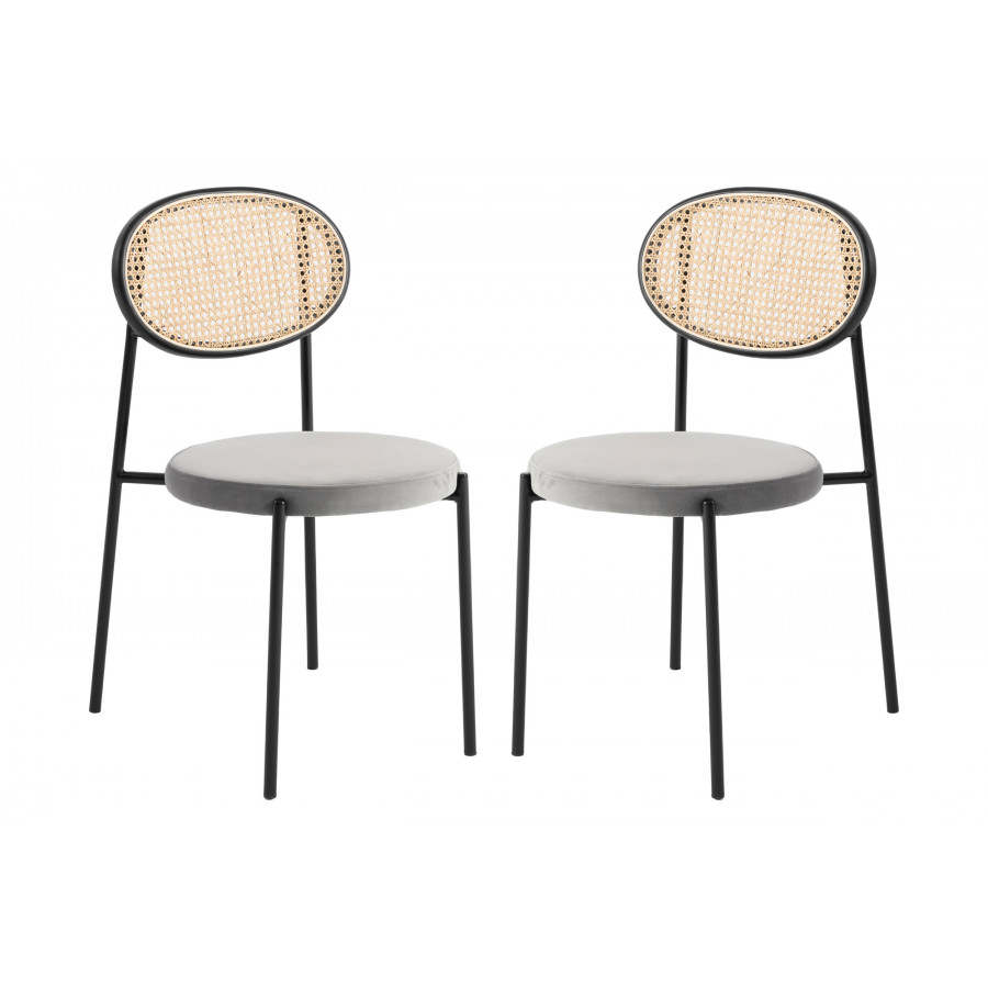 LeisureMod - Euston Modern Wicker Dining Chair With Velvet Round Seat (Set Of 2)