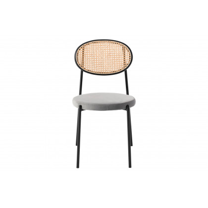LeisureMod Euston Modern Wicker Dining Chair With Velvet Round Seat (Set Of 2) - Gray