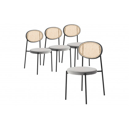 LeisureMod - Euston Modern Wicker Dining Chair With Velvet Round Seat (Set Of 4)