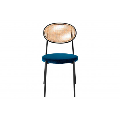 LeisureMod Euston Modern Wicker Dining Chair With Velvet Round Seat - Navy Blue
