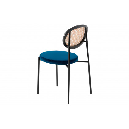 LeisureMod Euston Modern Wicker Dining Chair With Velvet Round Seat - Navy Blue