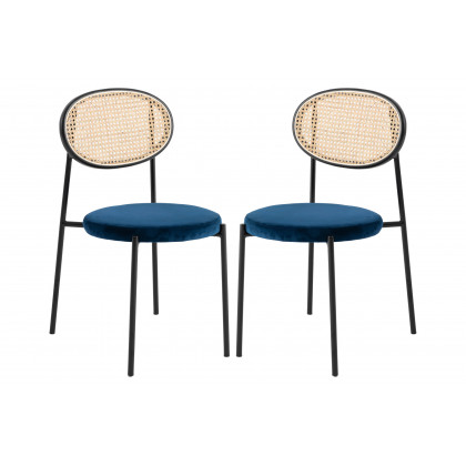 LeisureMod - Euston Modern Wicker Dining Chair With Velvet Round Seat (Set Of 2)