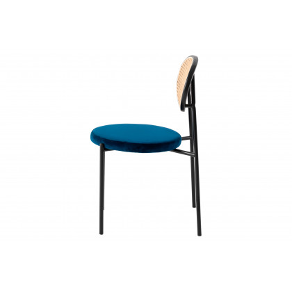 LeisureMod Euston Modern Wicker Dining Chair With Velvet Round Seat (Set Of 2) - Navy Blue