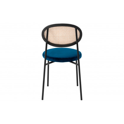 LeisureMod Euston Modern Wicker Dining Chair With Velvet Round Seat (Set Of 2) - Navy Blue