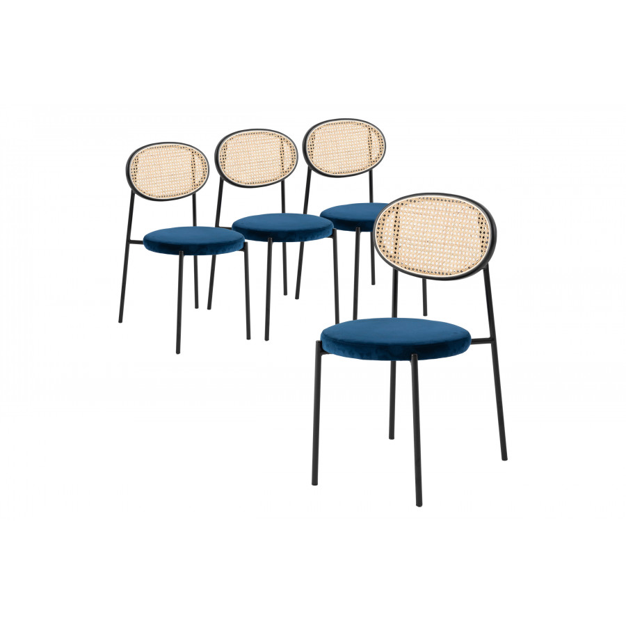 LeisureMod - Euston Modern Wicker Dining Chair With Velvet Round Seat (Set Of 4)