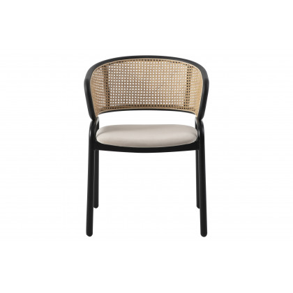 LeisureMod Ervilla Modern Dining Chair With Stainless Steel Legs Velvet Seat And Wicker Back - Beige