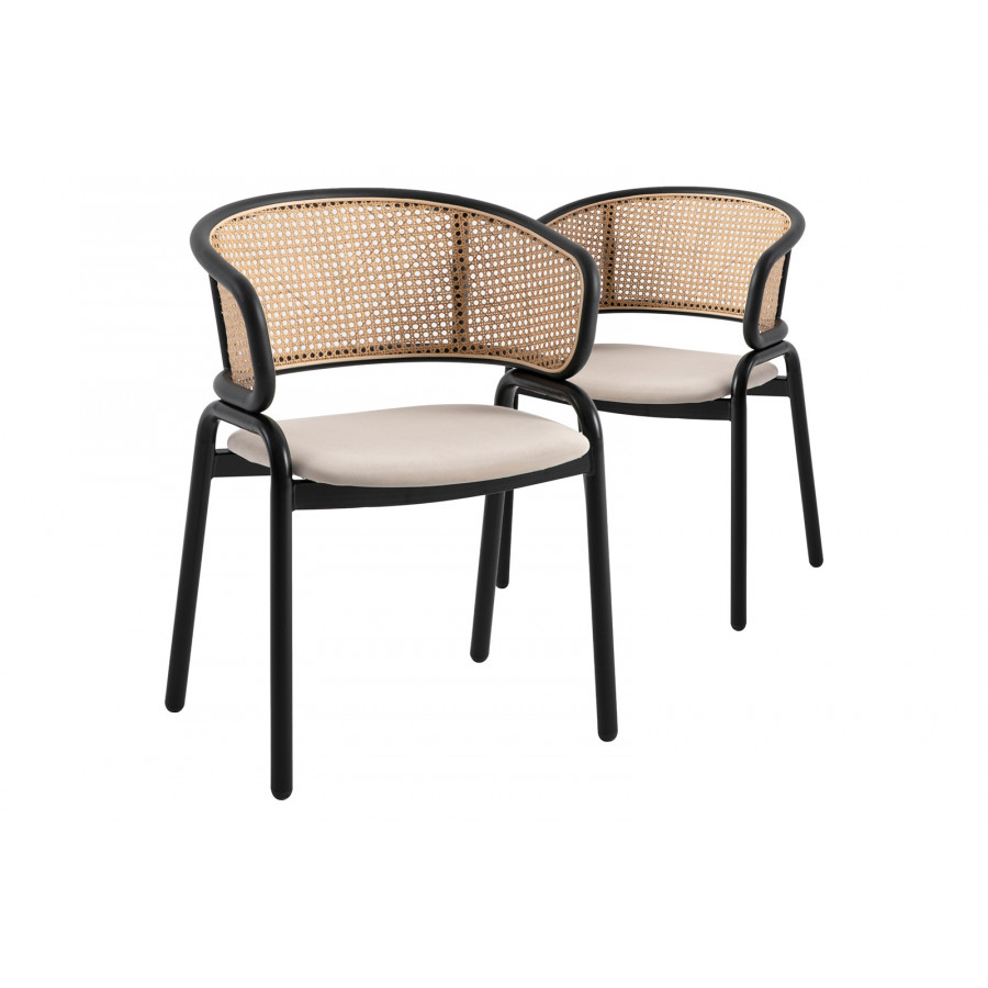 LeisureMod Ervilla Modern Dining Chair With Stainless Steel Legs Velvet Seat And Wicker Back (Set Of 2) - Beige
