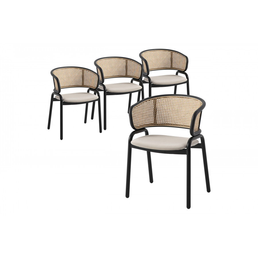 LeisureMod - Ervilla Modern Dining Chair With Stainless Steel Legs Velvet Seat And Wicker Back (Set Of 4)