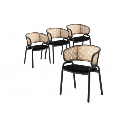 LeisureMod - Ervilla Modern Dining Chair With Stainless Steel Legs Velvet Seat And Wicker Back (Set Of 4)