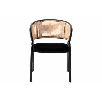 LeisureMod Ervilla Modern Dining Chair With Stainless Steel Legs Velvet Seat And Wicker Back (Set Of 4) - Black