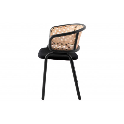 LeisureMod Ervilla Modern Dining Chair With Stainless Steel Legs Velvet Seat And Wicker Back (Set Of 4) - Black