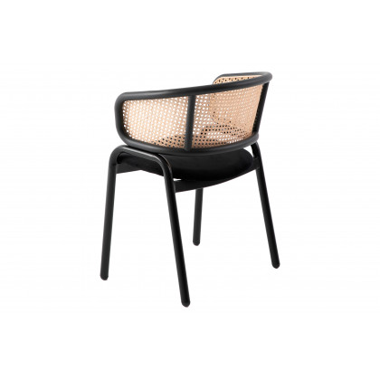 LeisureMod Ervilla Modern Dining Chair With Stainless Steel Legs Velvet Seat And Wicker Back (Set Of 4) - Black