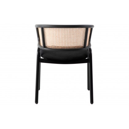 LeisureMod Ervilla Modern Dining Chair With Stainless Steel Legs Velvet Seat And Wicker Back (Set Of 4) - Black