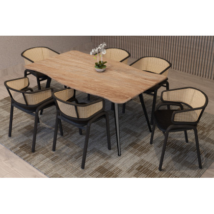 LeisureMod Ervilla Modern Dining Chair With Stainless Steel Legs Velvet Seat And Wicker Back (Set Of 4) - Black