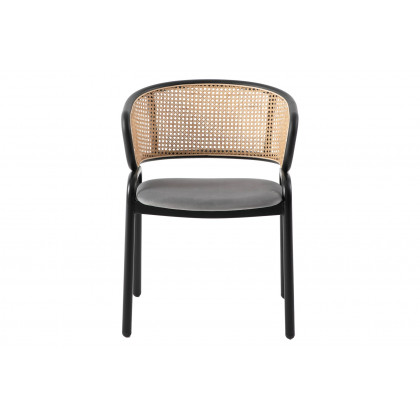LeisureMod Ervilla Modern Dining Chair With Stainless Steel Legs Velvet Seat And Wicker Back - Gray